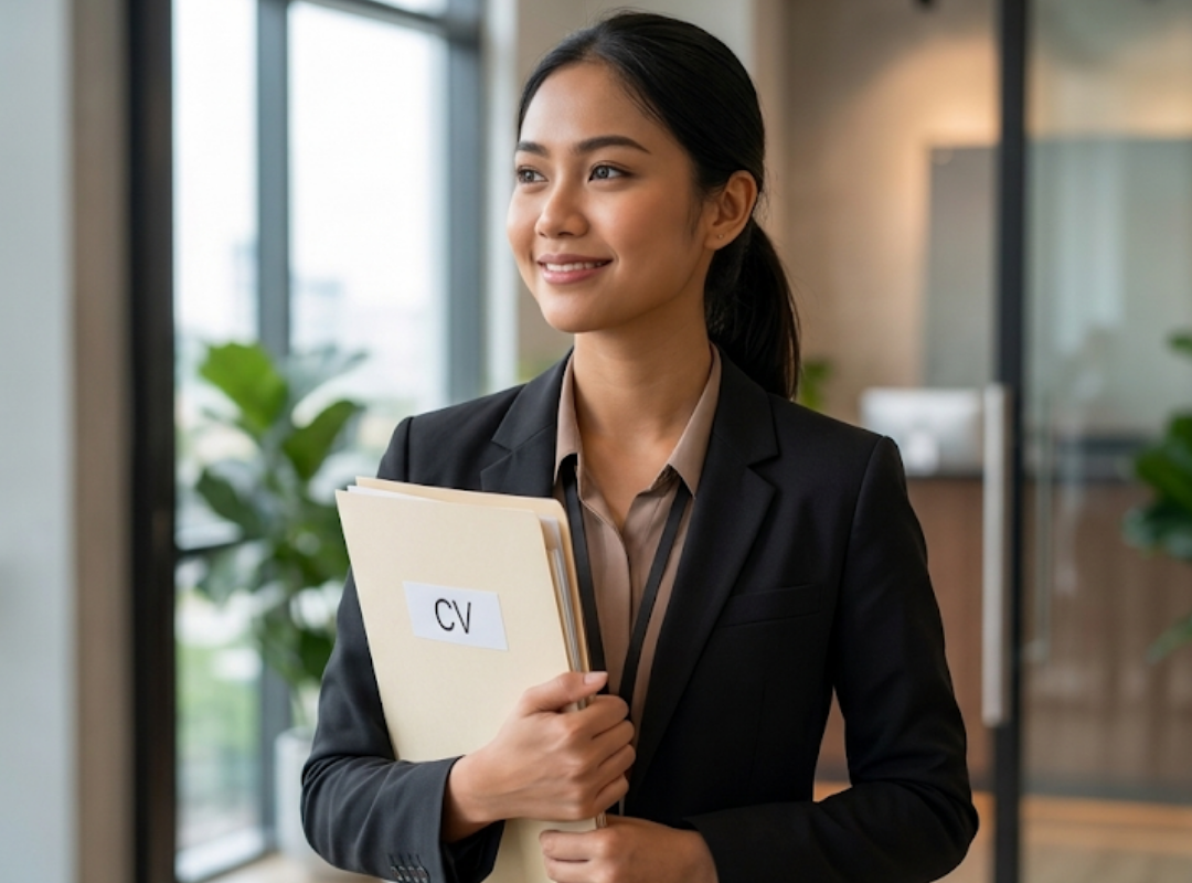 Malaysian professional with a CV folder ready for a Malaya Digital interview