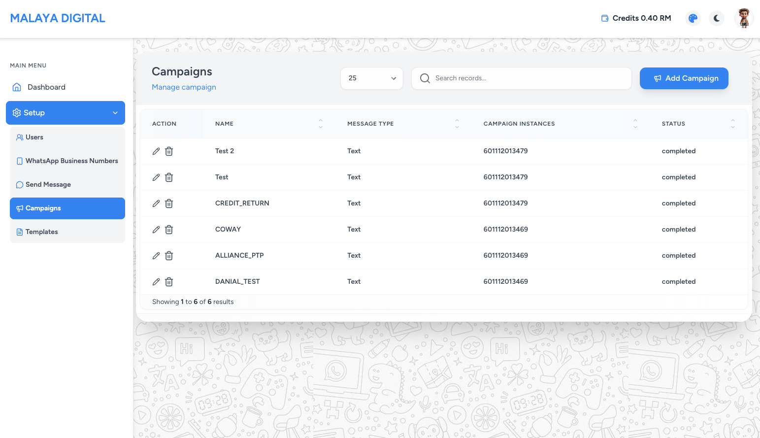 WADigital Plus campaign management table